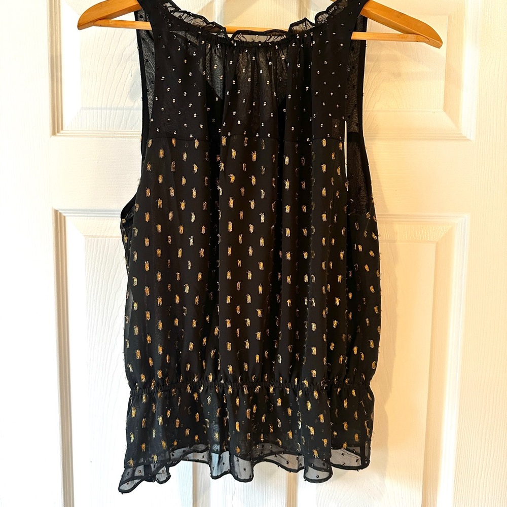 NWT White House Black Market Black Sleeveless Ruffled Blouse size M